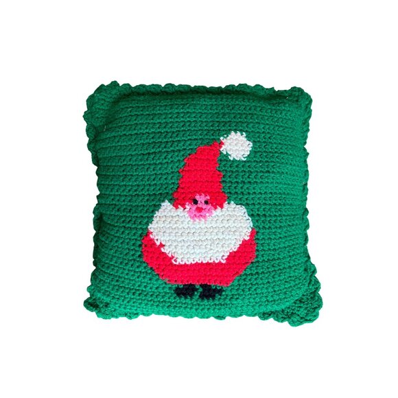 Handmade Crochet Santa Claus Throw Pillow Christmas Holiday Decor - Picture 3 of 7
